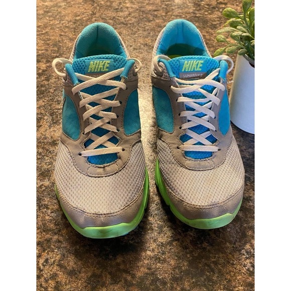 Womens Nike Running Shoes Lunarfly 2 Gray Turquoise Yellow - Picture 5 of 8